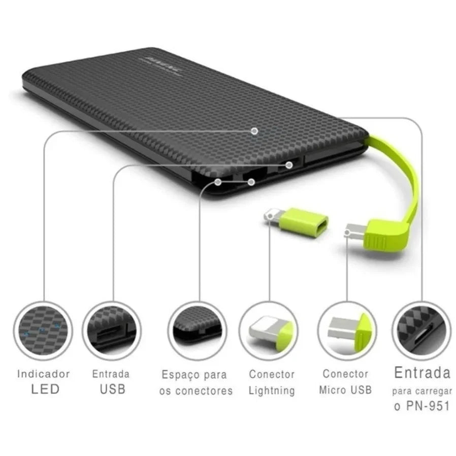 Power Bank Slim 10.000mAh - Bateria Portátil com Entrega Rápida
